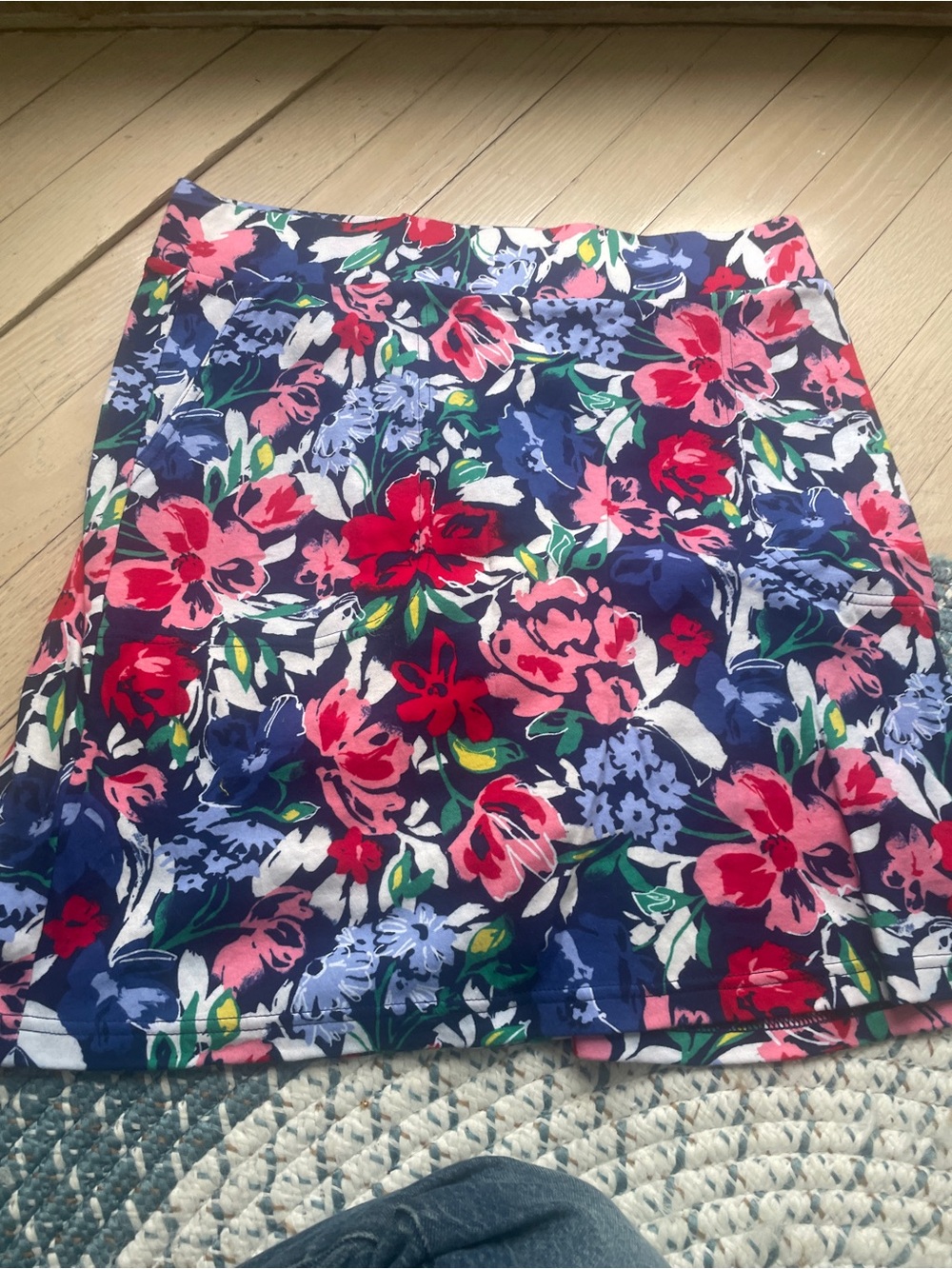 croft & barrow Navy Floral Mini Skirt with Pink and Red Blooms